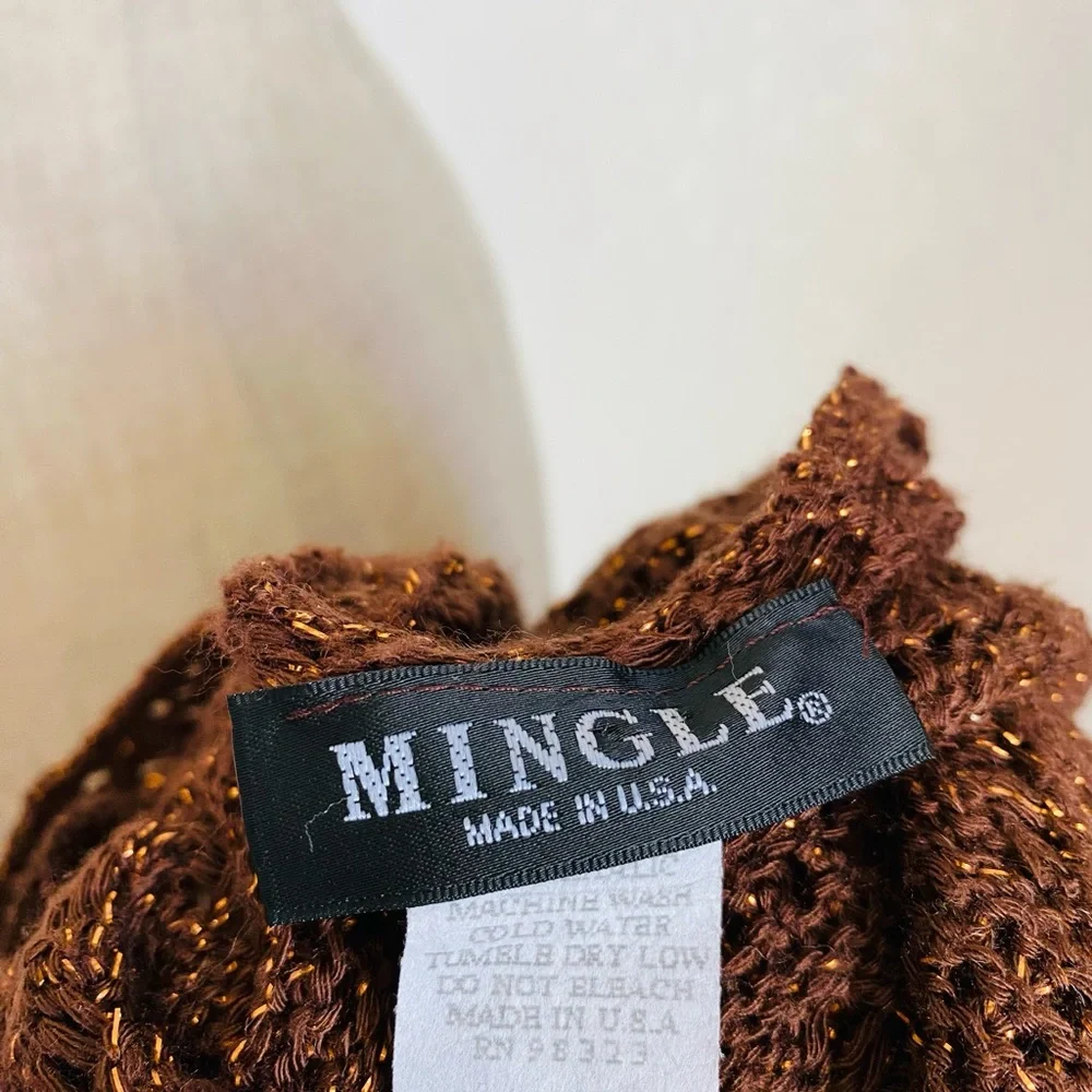 Tie-Front Sweater-Knit Bolero Top Y2K 90s Brown Metallic - Picture 4 of 11